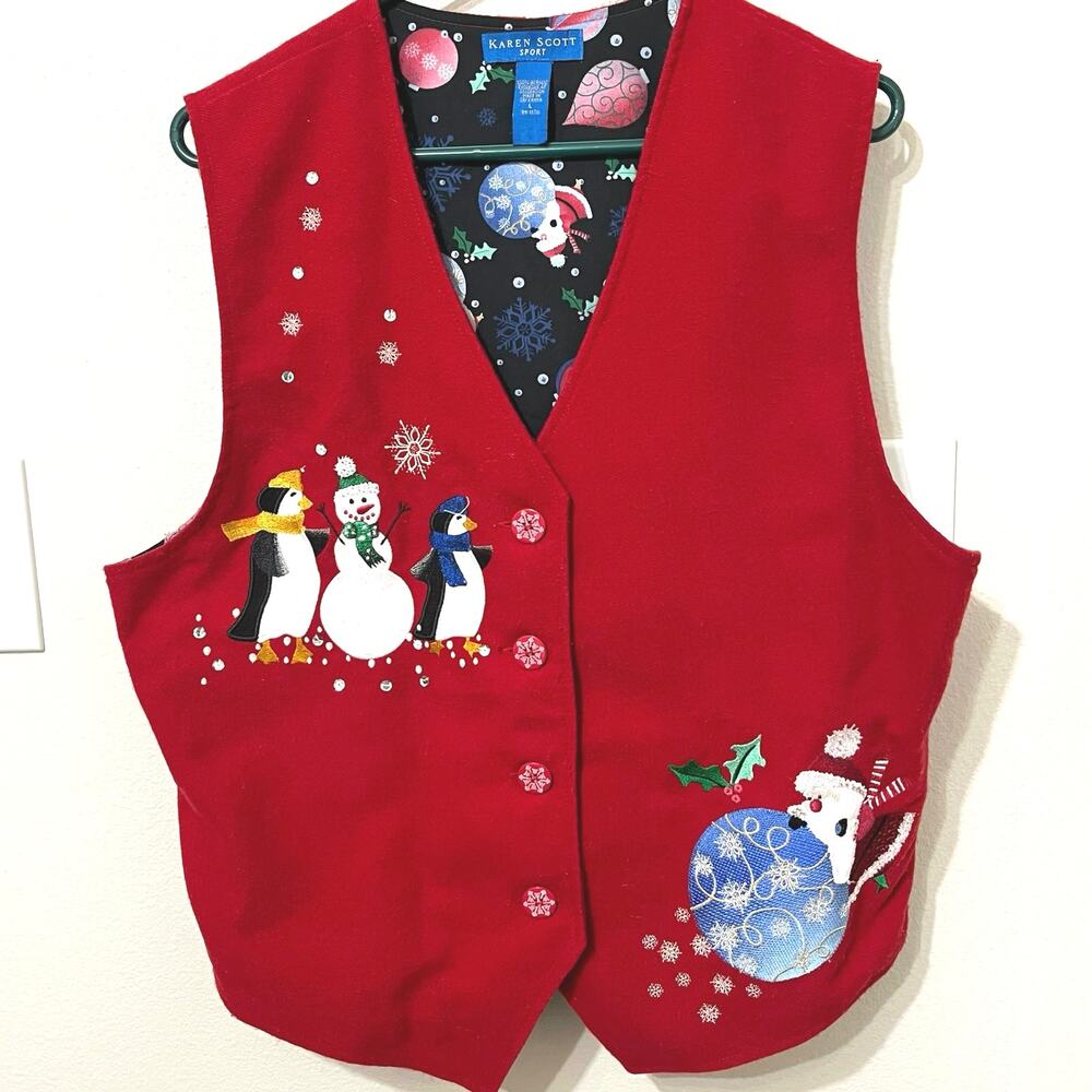 Karen Scott Sport Women’s Christmas‎ Vest Sz Large Fully Lined